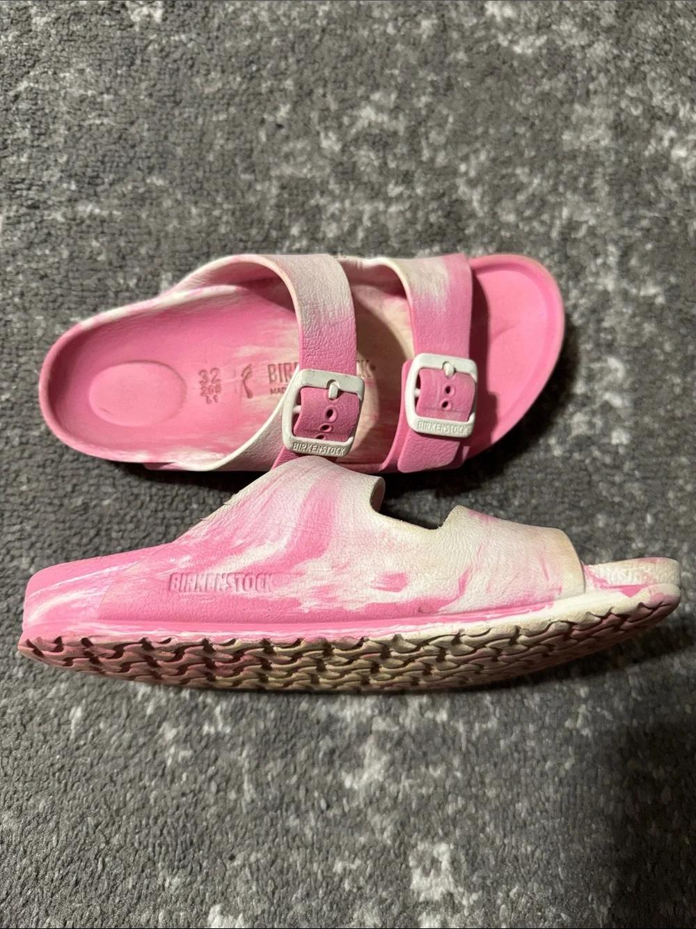 Birkenstock Pink and White Two-Strap Kids Sandals